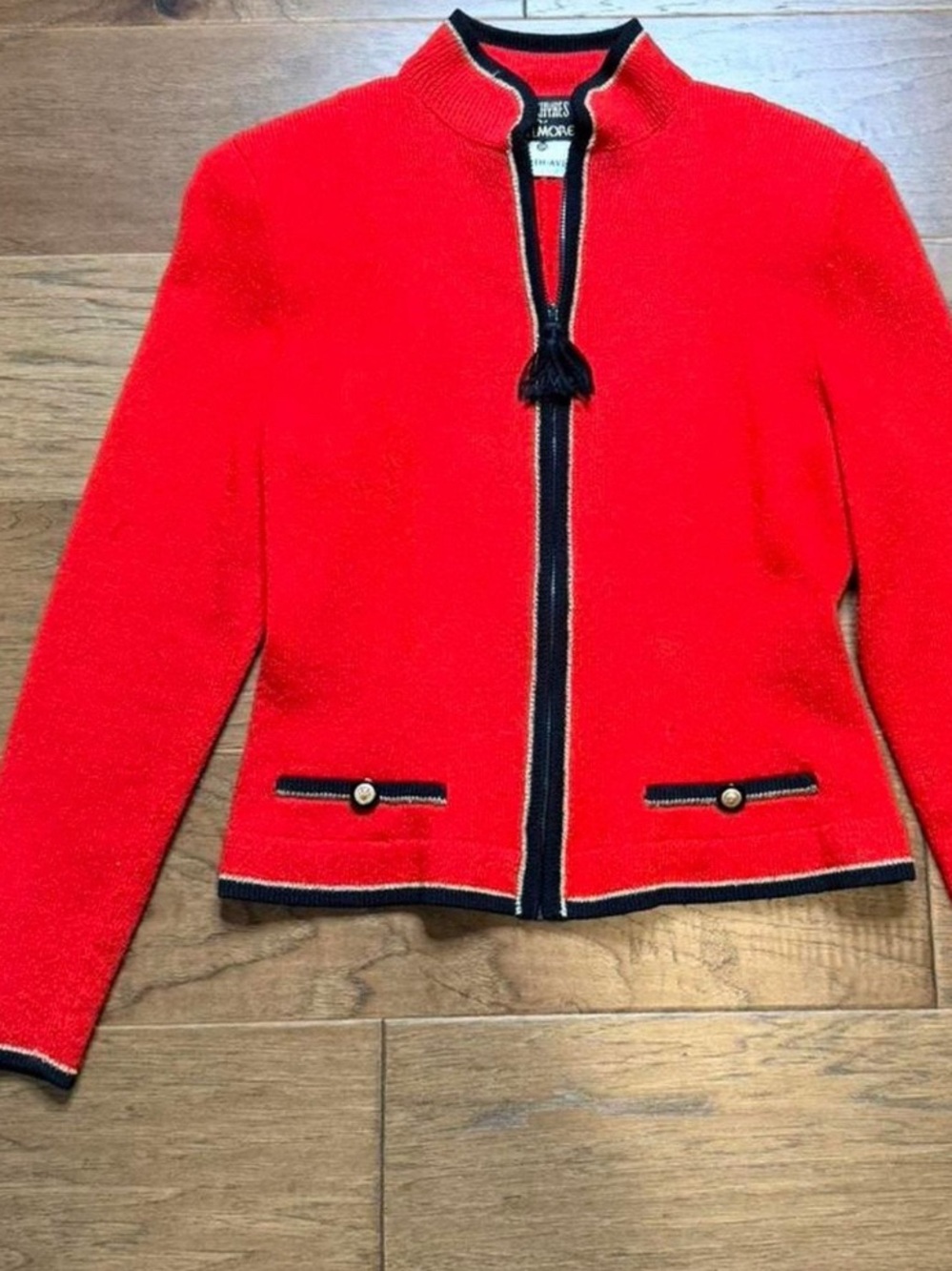 Don Sayres for Wellmore Saks Red Knit Zip Jacket with Black Trim Old Money